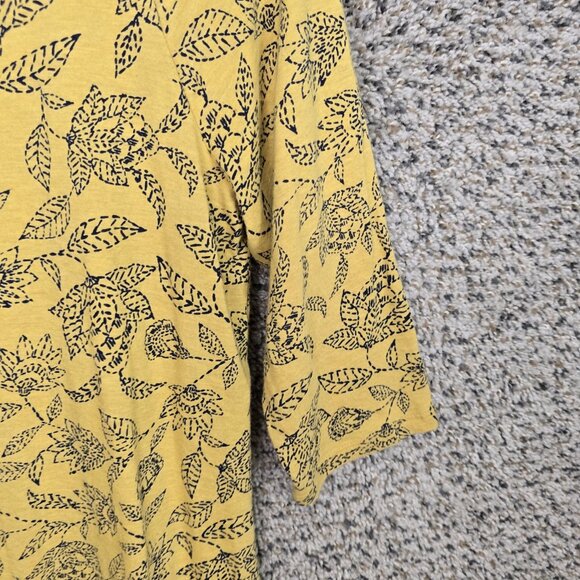 J Jill Pure Jill Top Womens SP Petite Small Yellow Ballet Sleeve Tunic Floral - Picture 2 of 7